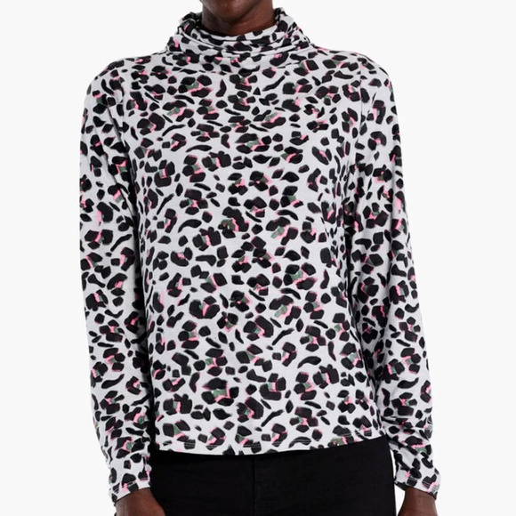 NIC+ZOE Women's Cheetah Pop Top Blouse Size M Animal Print Gray Pink Soft - Picture 1 of 12